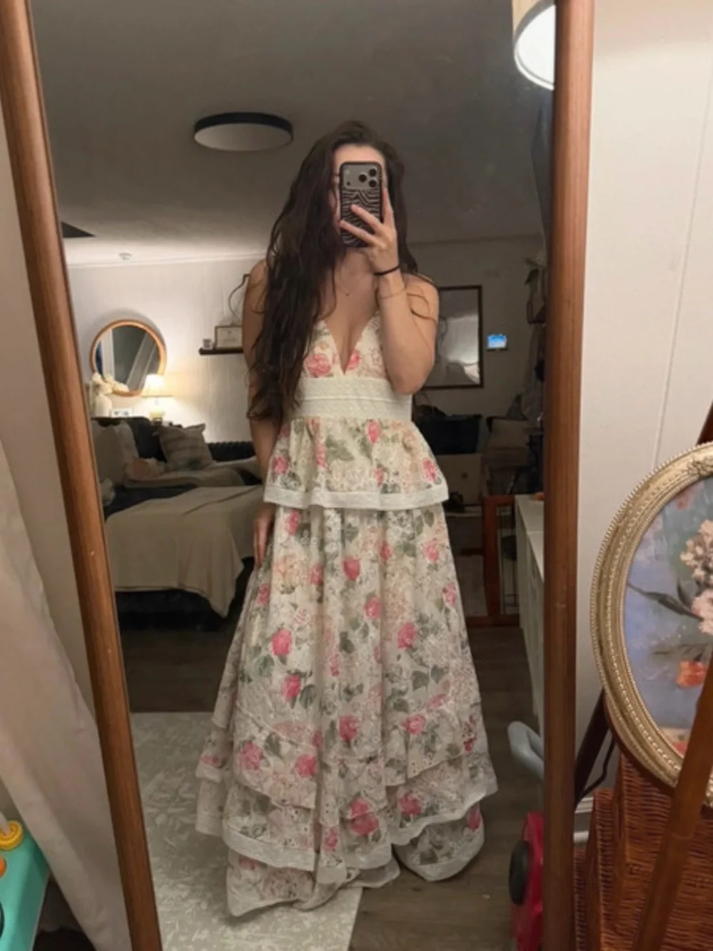 NWT Gianni Bini Midori Floral Chiffon Maxi Dress Tiered Peplum Lace Boho 10
